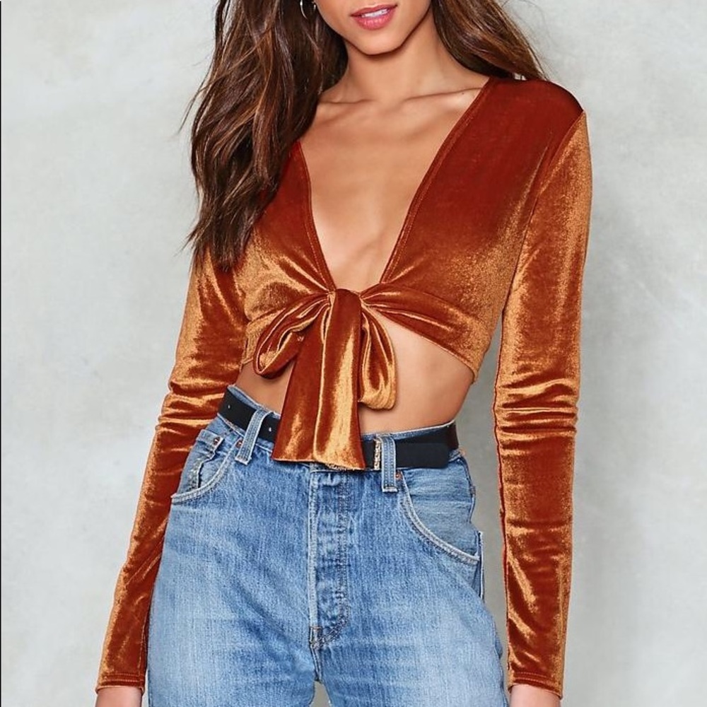 SOLD NWT Nasty Gal And Tie Not Rust Velvet Crop w - Picture 1 of 8
